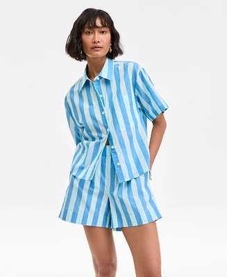 On 34th Women's Cotton Striped Short-Sleeve Shirt, Exclusively at Macy's