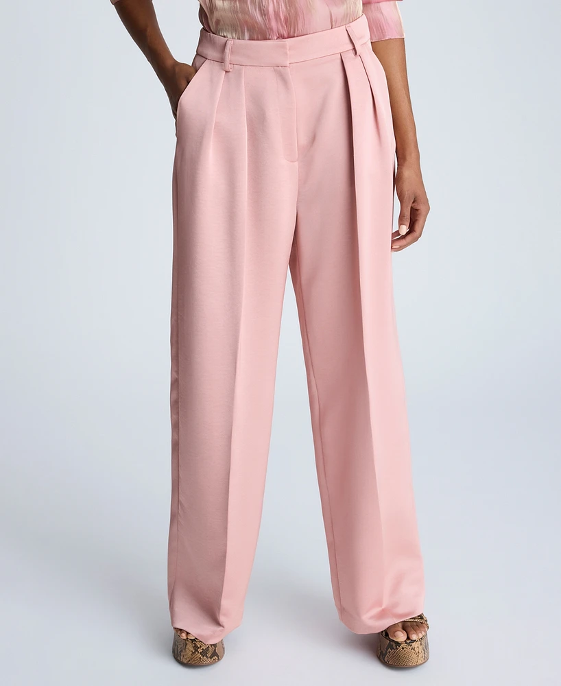 Kenneth Cole Women's Satin Twill Pleated Wide-Leg Pants