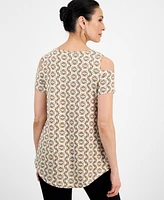 Jm Collection Women's Printed Short-Sleeve Cold-Shoulder Top, Exclusively at Macy's
