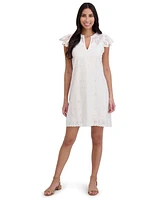 London Times Petite Cotton Eyelet-Embroidered Mini Dress