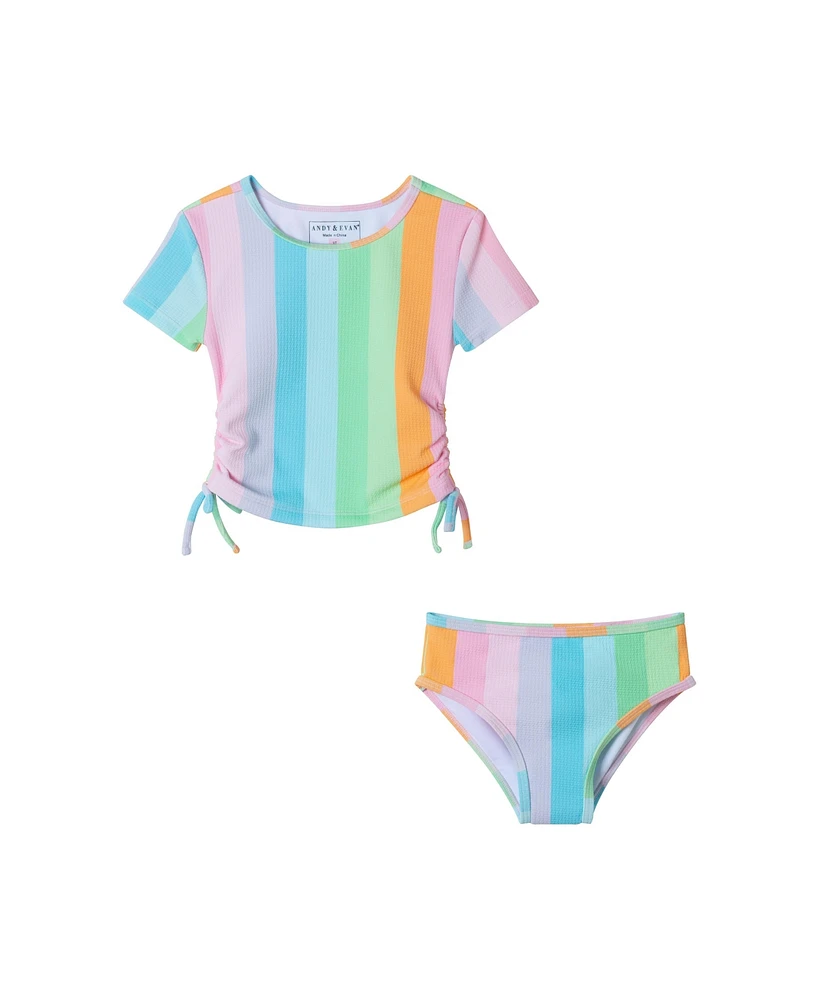 Andy & Evan Little Girls Toddler/Child Rainbow Print Textured Short Sleeve Rash Guard Set