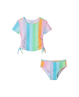 Andy & Evan Little Girls Toddler/Child Rainbow Print Textured Short Sleeve Rash Guard Set