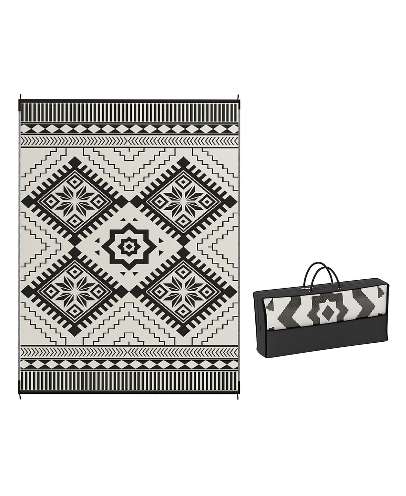 Outsunny Outdoor Rug, 9' x 12' Floor Mat, Toothed Rhombus