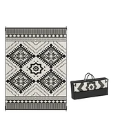 Outsunny Outdoor Rug, 9' x 12' Floor Mat, Toothed Rhombus