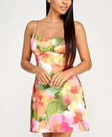 City Studios Juniors' Emma Floral Satin Pleated-Bust Mini Dress