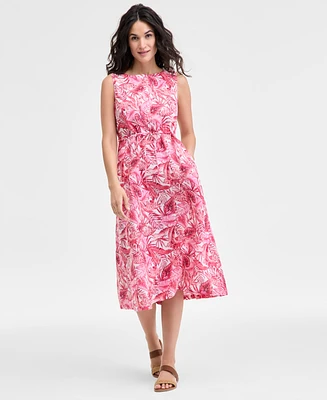 Charter Club Women's 100% Linen Printed Midi Dress, Exclusively at Macy's