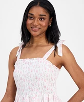 Celebrity Pink Juniors' Floral-Print Smocked Tiered Chiffon Mini Dress