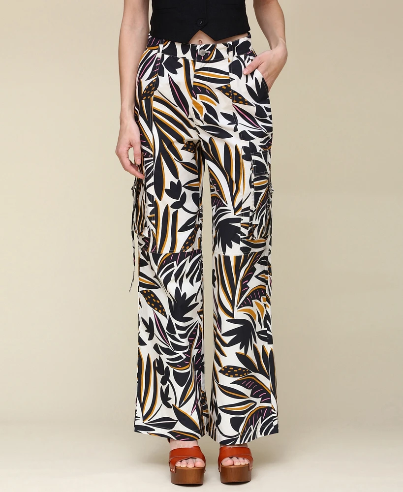 Avec Les Filles Women's Printed Linen-Blend Cargo Pants