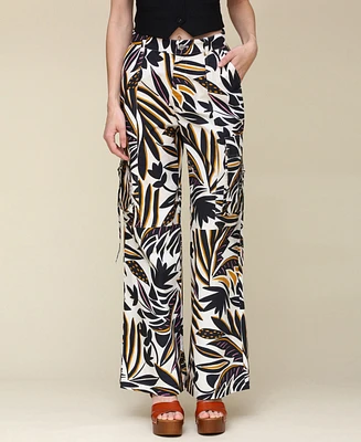 Avec Les Filles Women's Printed Linen-Blend Cargo Pants
