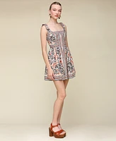 Avec Les Filles Women's Printed Linen-Blend Bow-Strap Mini Dress