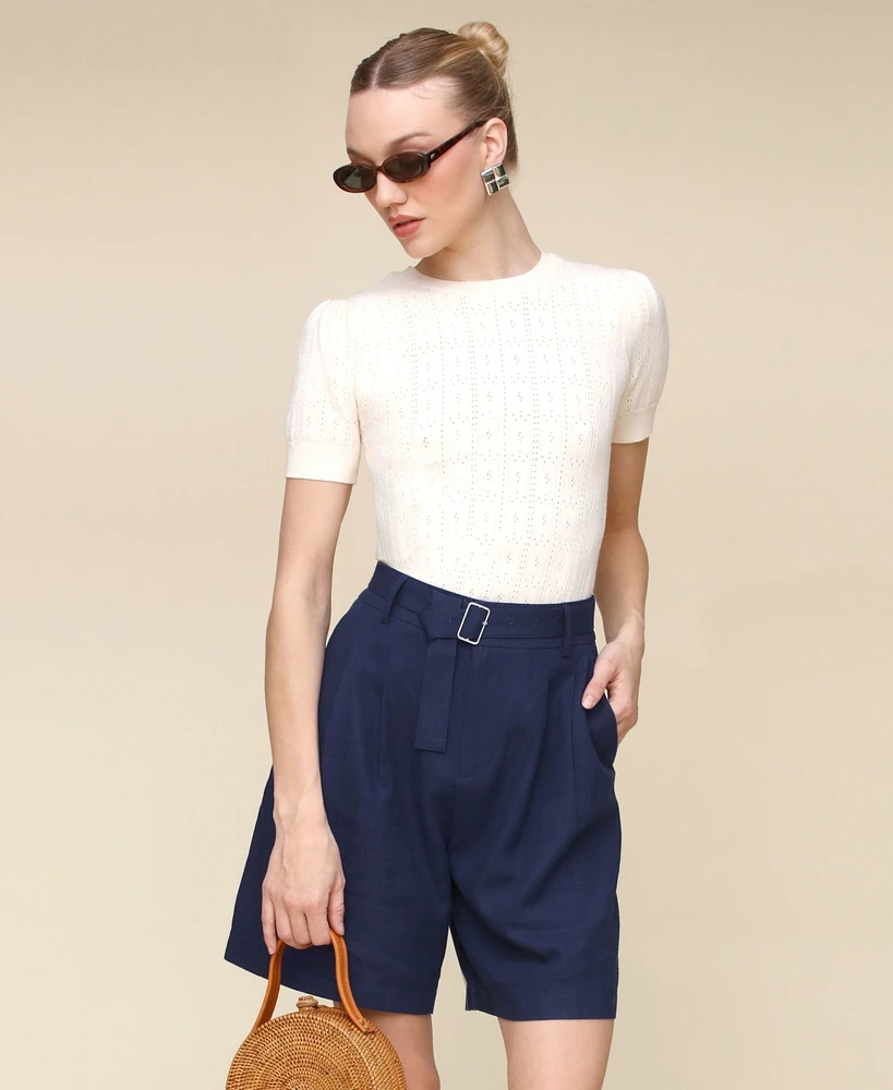 Avec Les Filles Women's Belted Linen-Blend Shorts