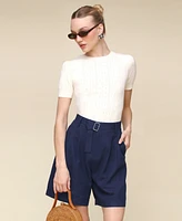 Avec Les Filles Women's Belted Linen-Blend Shorts
