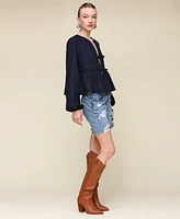 Avec Les Filles Women's Linen-Blend Tie-Front Blouse