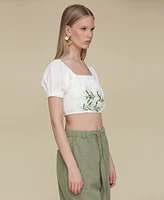 Avec Les Filles Women's Embroidered Cotton Crop Top