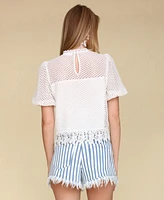 Avec Les Filles Women's Lace Puff-Sleeve Top