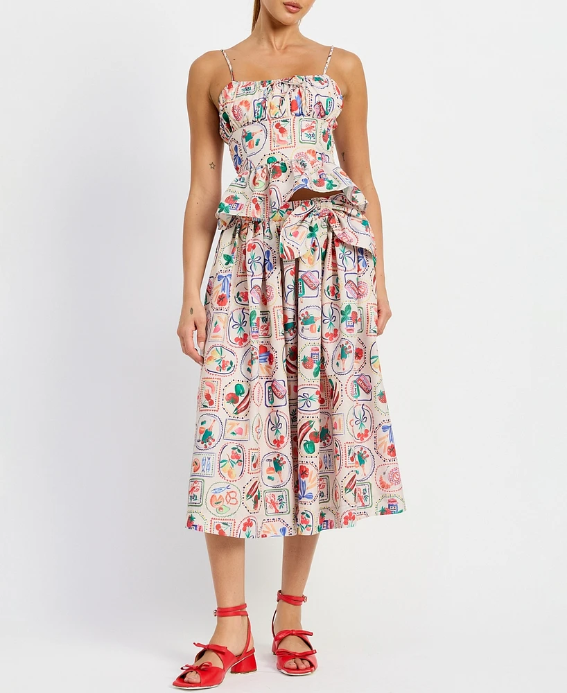 En Saison Women's Nayeli Printed Midi Skirt