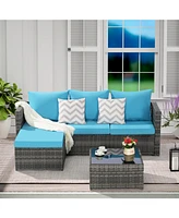 2-Piece Wicker Patio Set, L-Shaped, Ottoman, Lounger Table