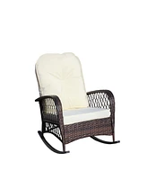 Outdoor wicker rocking chair with cushion, Patio, garden, backyard, Beige