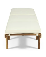 Acacia Wood Chaise Lounge with Cushion - Teak Finish