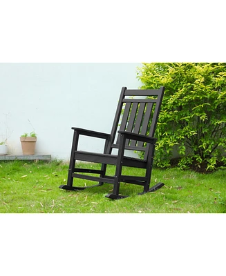 Oversized grey rocker, wood-look, weather-resistant for porch/garden