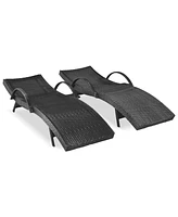 Outdoor Wicker Chaise Lounge Set, Reclining, Adjustable, with Side Table, Black