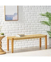 Teak Brown Acacia & Faux Rattan Backless Garden Bench