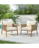 [Set of 2] 28" Modern Outdoor Woven Lounge Chair with Cushions