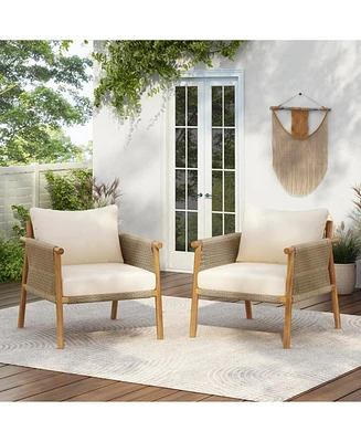 [Set of 2] 28" Modern Outdoor Woven Lounge Chair with Cushions