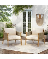 [Set of 2] 28" Modern Outdoor Woven Lounge Chair with Cushions