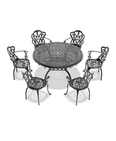 (Cushions In Random Colors)7-Piece Set Of Cast Aluminum Patio Furniture