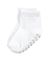 Touched by Nature Toddler Boys Cotton Socks with Non-Skid Gripper for Fall Resistance, Solid Black Blue, 2-4