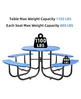 Round Outdoor Steel Picnic Table 46" with umbrella pole,Blue