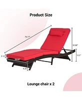 Outdoor Wicker Reclining Lounge Chairs (Set of 2) - Beach, Pool, Garden