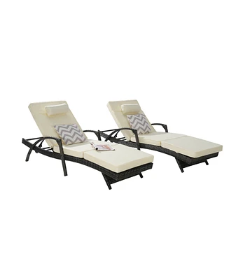 Outdoor Wicker Reclining Lounge Chair Set, Cushioned