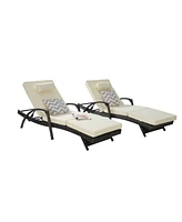Outdoor Wicker Reclining Lounge Chair Set, Cushioned