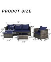 3-Piece Patio Set, Woven L-Shaped Sectional, Sofa, Lounger & Coffee Table