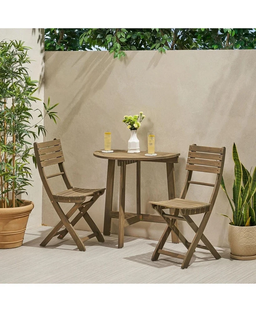 Outdoor Grey Acacia Bistro Set, Folding, Weather-Resistant