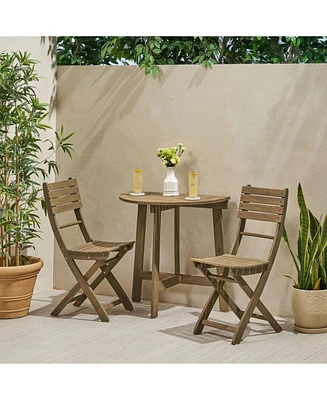 Outdoor Grey Acacia Bistro Set, Folding, Weather-Resistant