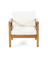 Acacia club chairs (set of 2), Deep seating, soft beige cushions, teak finish