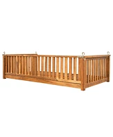 Minimalist Twin Teak Garden Swing Bed, Safe Sloped Design