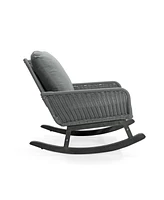 Modern 3-piece gray rattan rocking chair set with table, Patio/balcony