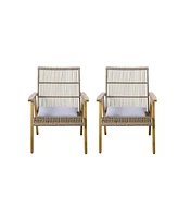 Acacia lounge set, 2 wicker chairs, table, Teak finish, grey cushions