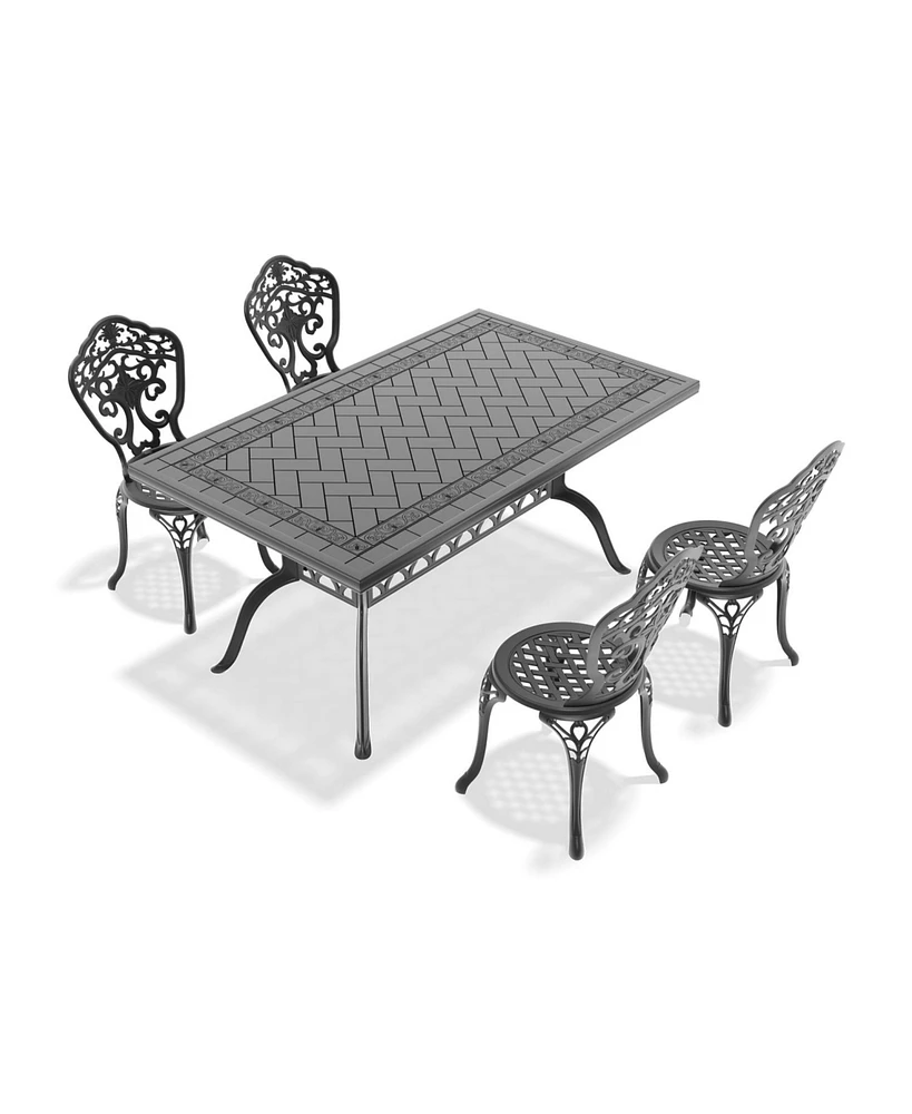 Piece Set Of All-Weather Cast Aluminum Dining Furniture Set With Black Frame