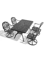 5-Pc Cast Aluminum Dining Set, 4 Swivel Chairs & Rectangular Table, Black Frame