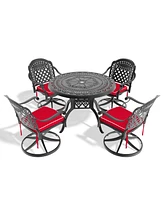5-pc Cast Aluminum Dining Set, 4 Swivel Chairs, 39" Round Table, Black Frame