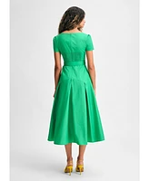 Isaac Mizrahi Women's Pleated Short Sleeve Belted Midi Dress