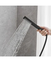 Single-Handle Freestanding Tub Faucet with Hand Shower Brass Waterfall Floor Mount Tub Filler in Matte Black