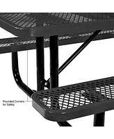 72" Expanded Metal Rectangular Picnic Table, Black With Umbrella Hole