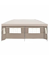 10x20 Khaki Pop Up Canopy Tent with Sidewalls & Wheeled Bag