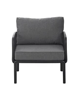 9pc Patio Set, Modern sectional with 2 tables, waterproof cushions, black & gray